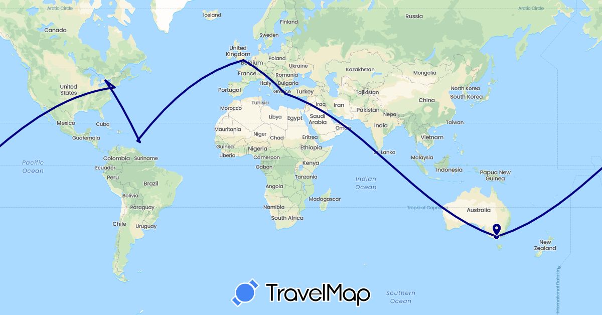 TravelMap itinerary: driving in Australia, Barbados, Canada, United Kingdom, Greece, Saint Lucia, United States (Europe, North America, Oceania)
